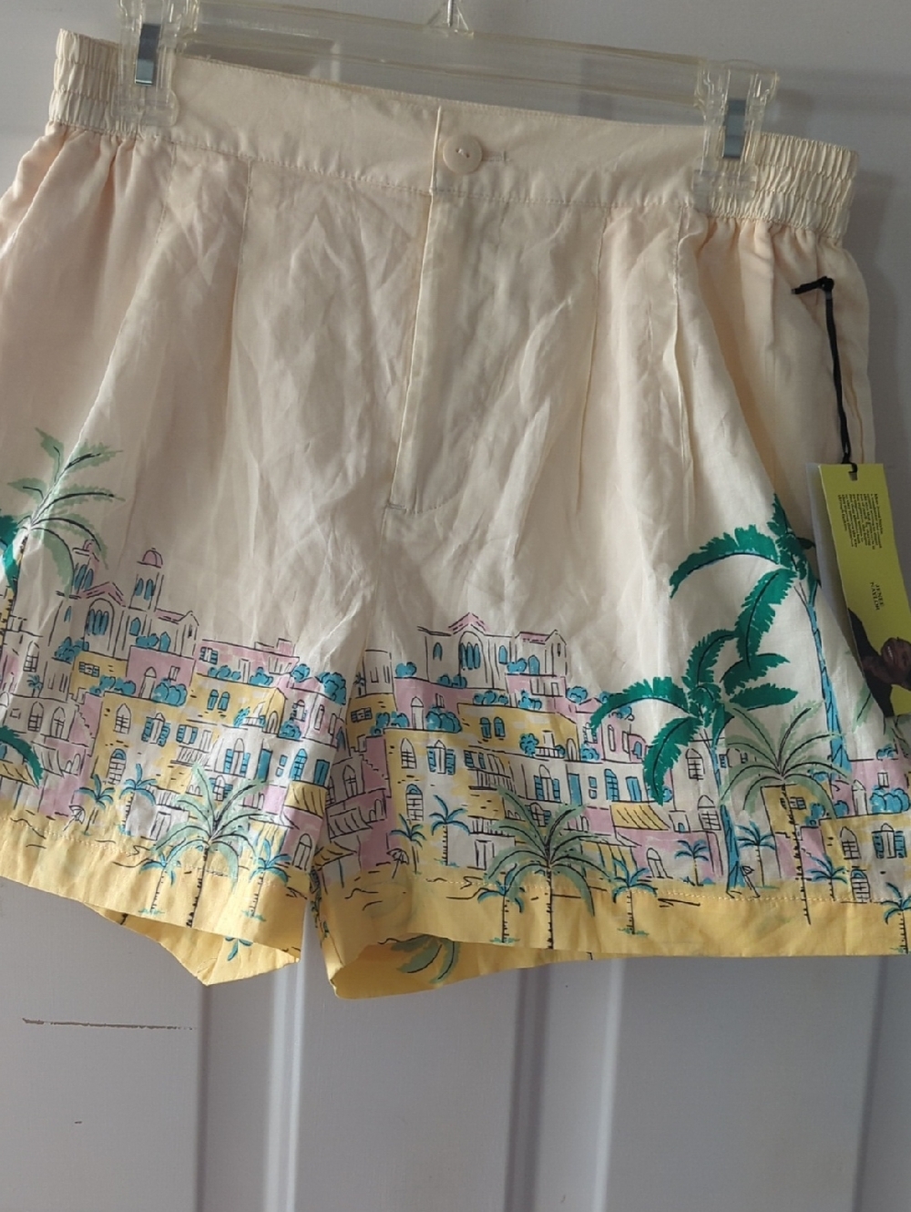 High-Waist Cream Women's Shorts with Coastal Print